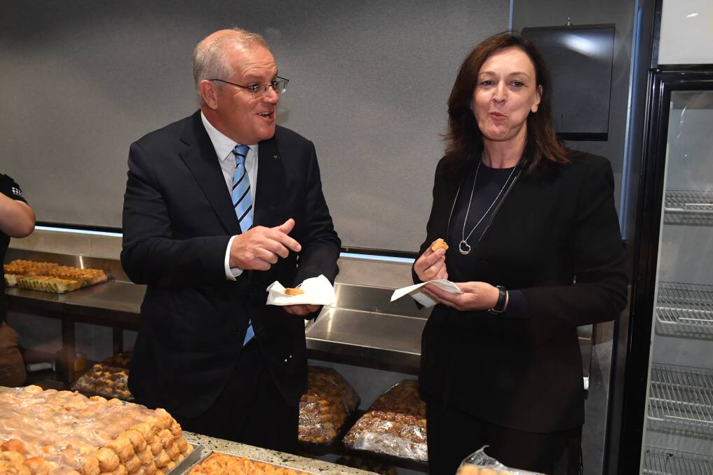 Prime Minister Scott Morrison with his candidate for Parramatta Maria Kovacic. Picture: AAP